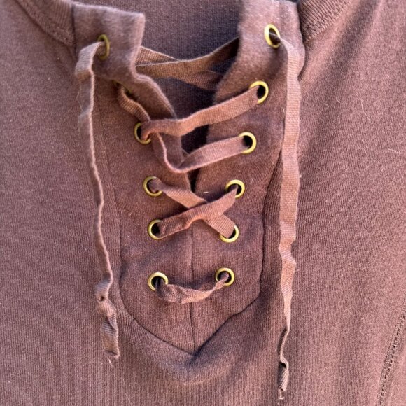 Self Esteem Vintage Y2K Brown Lace-Up Scoop V-Neck Cotton Womens Shirt Top 22/24 - Picture 5 of 7